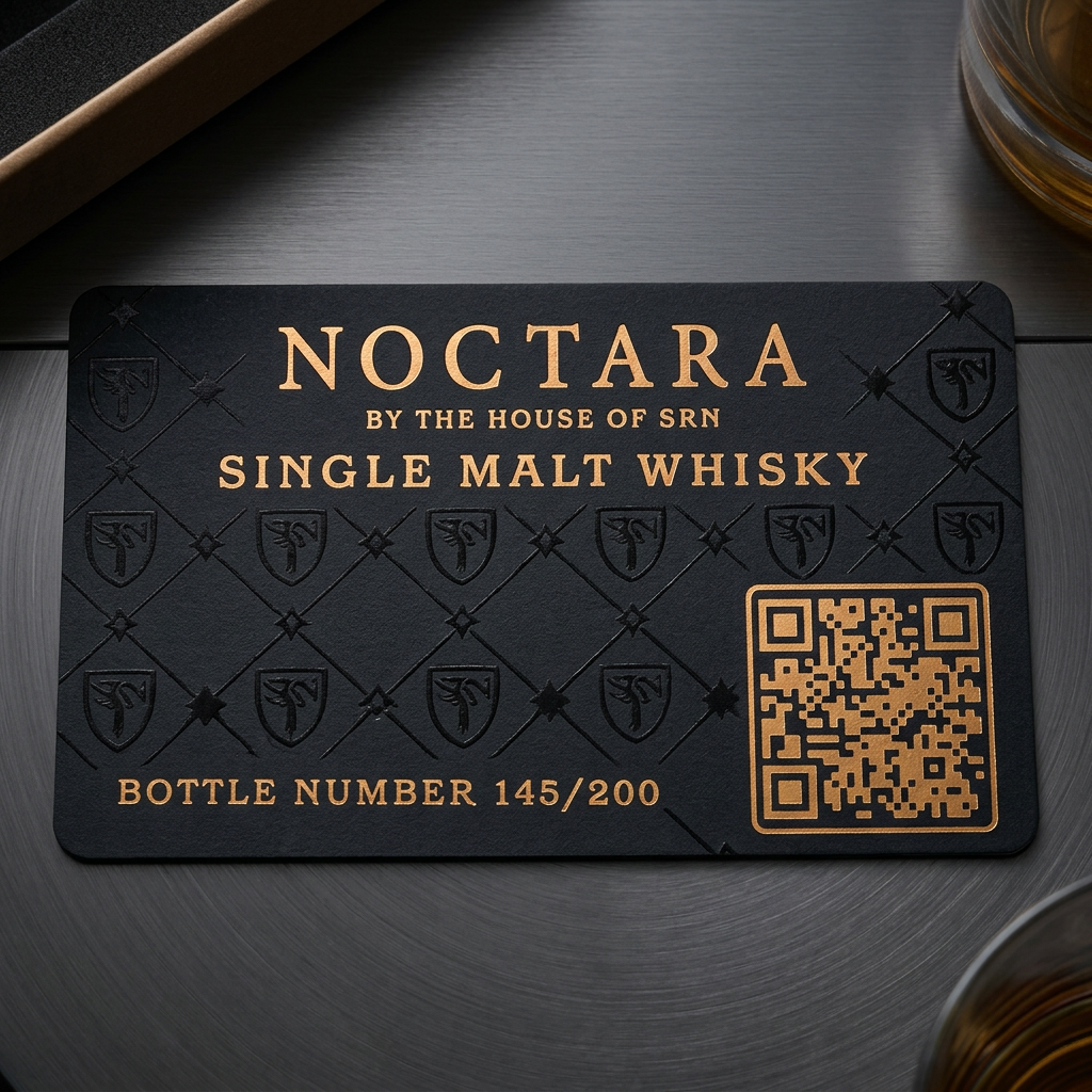 The actual black-and-copper Noctara collector card numbered 145 of 200 with its QR code
