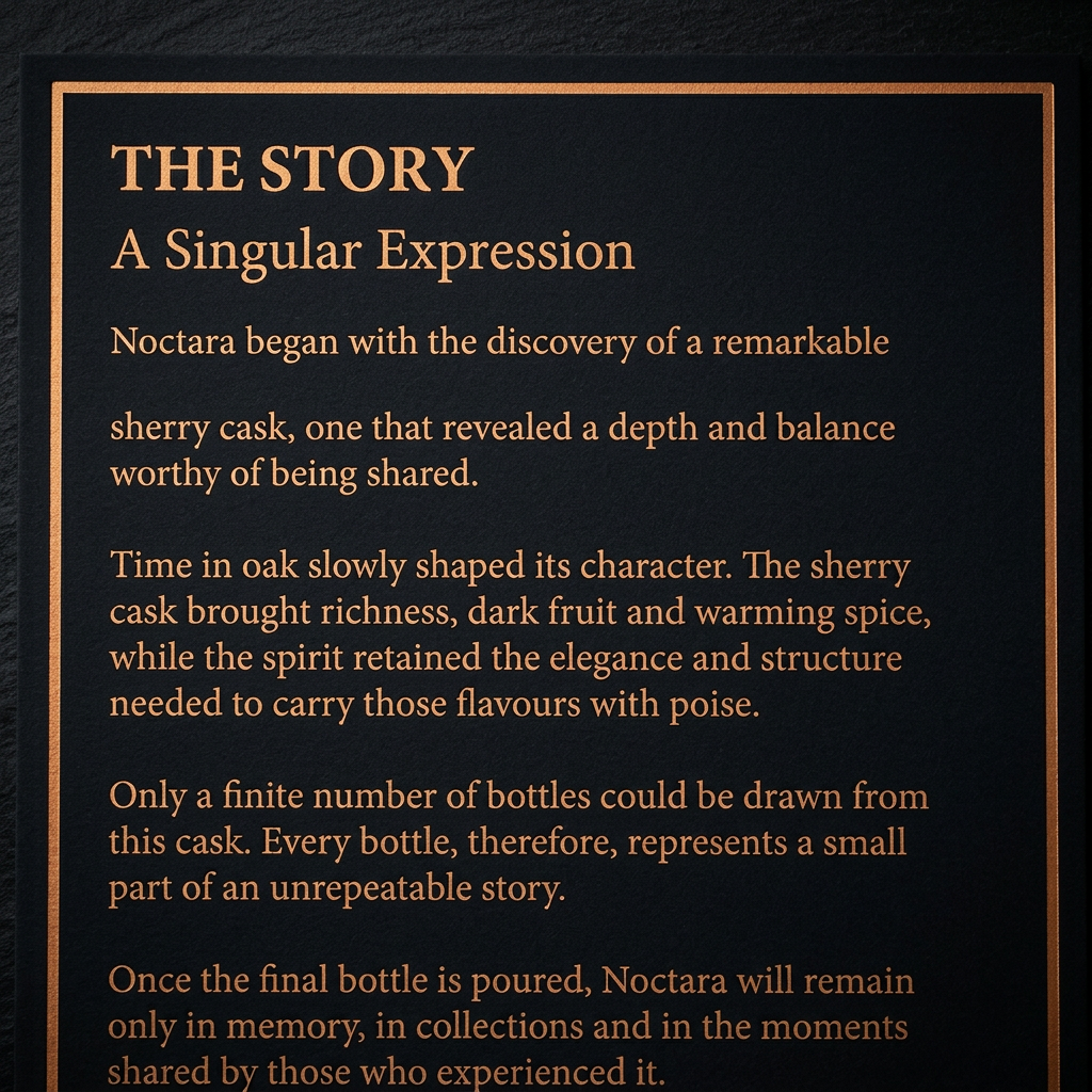 The actual Noctara collector story card titled The Story — A Singular Expression